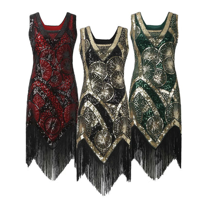 Vintage 1920s Flapper Great Gatsby Dress O-Neck Cap Sleeve Sequin Fringe Party Midi Dress 2024 Summer Dress Vestidos