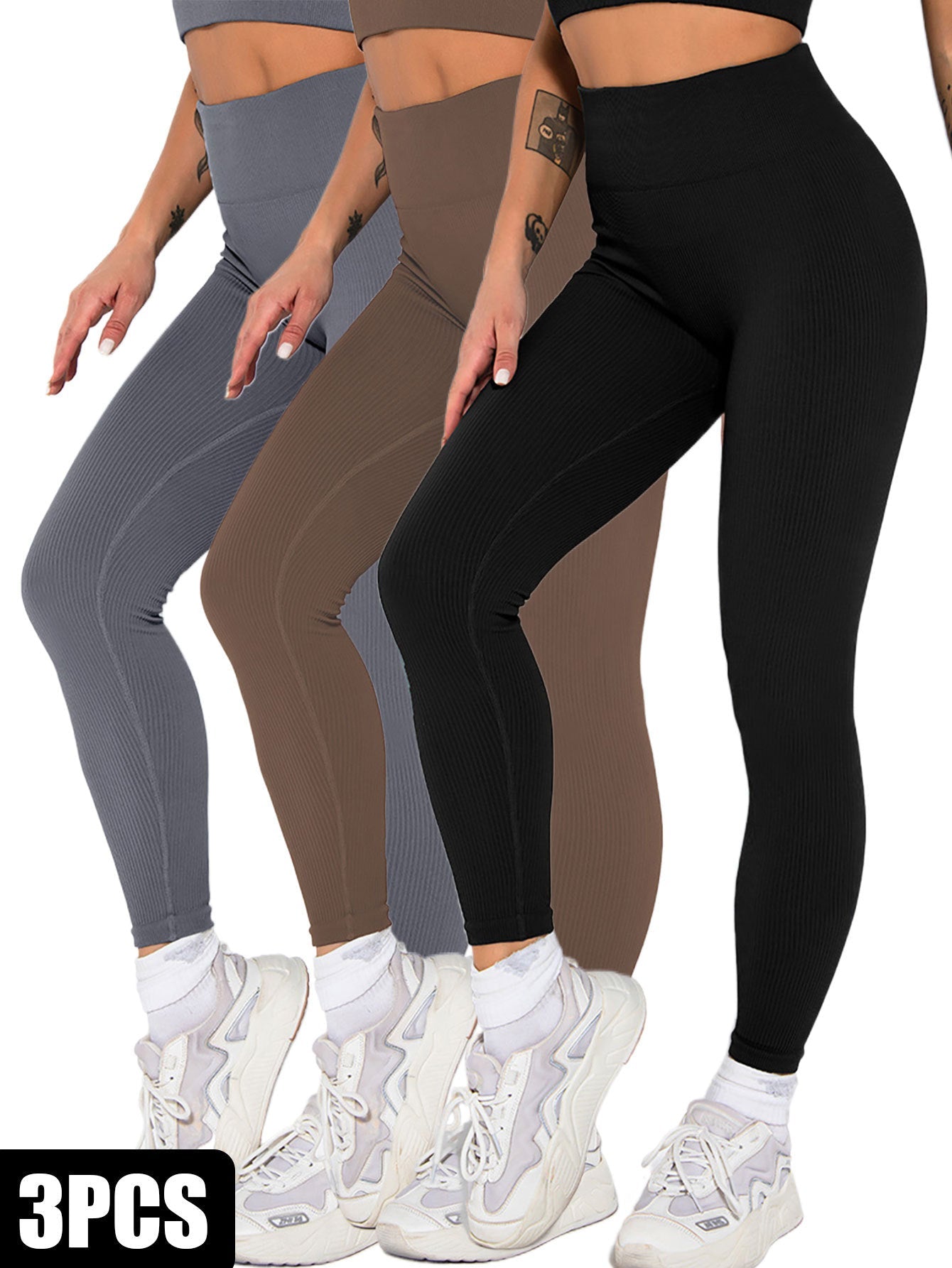 3 Pack Womens Seamless Ribbed Leggings Soft Slimming Yoga Pants, Ribbed Yoga Pants High Waisted Gym Leggings Sport Women Fitness Seamless Female Vibrant Vaults