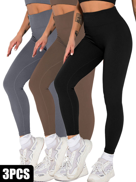 3 Pack Womens Seamless Ribbed Leggings Soft Slimming Yoga Pants, Ribbed Yoga Pants High Waisted Gym Leggings Sport Women Fitness Seamless Female Vibrant Vaults