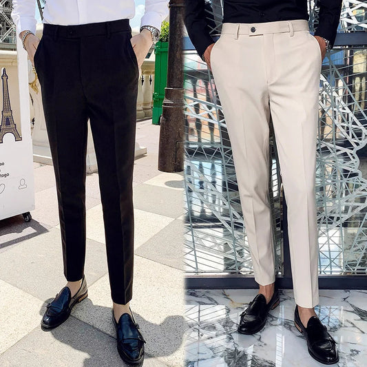 Men's Social Trousers Masculina Suit Trousers Man Formal Pants Spring Men Dress Pants Slim Fit Black White Pantalones Hombre Vibrant Vaults