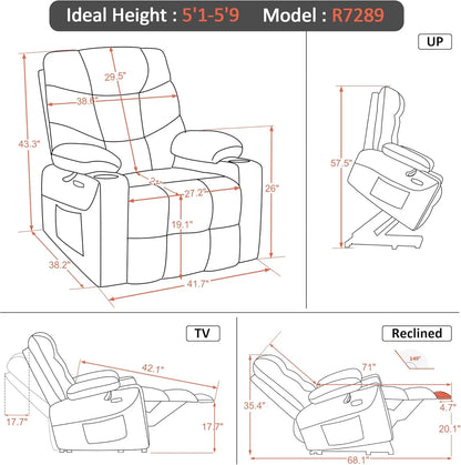 Power Lift Recliner Chair with Extended Footrest for Big Elderly People Faux Leather R7289 (Dark Brown Medium-Wide)